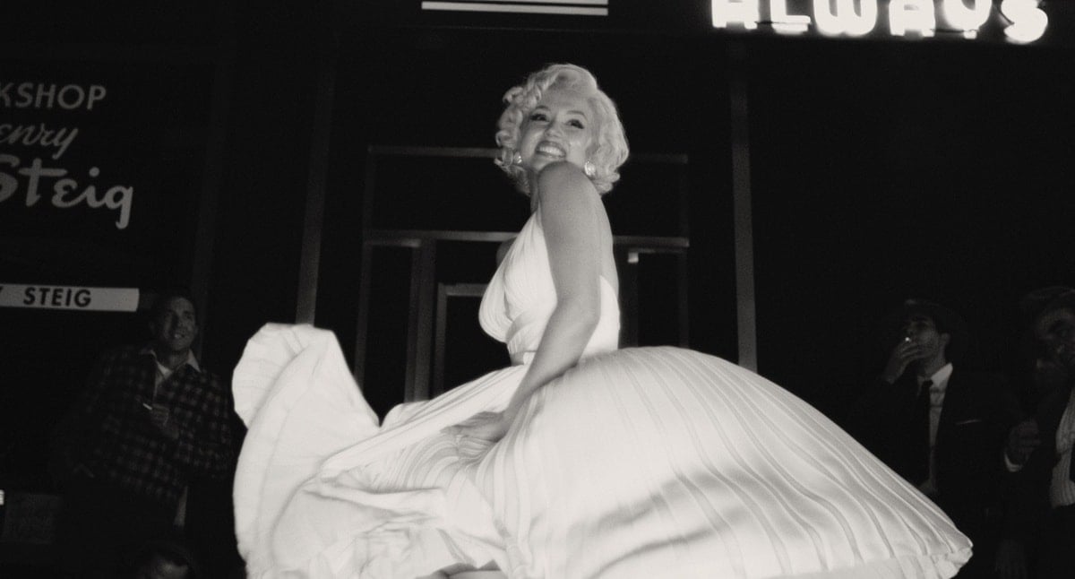 Ana de Armas recreating the iconic Marilyn Monroe scene from The Seven Year Itch in the upcoming biographical drama film Blonde