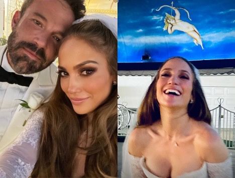 Ben Affleck and Jennifer Lopez showing a glimpse of their wedding outfits
