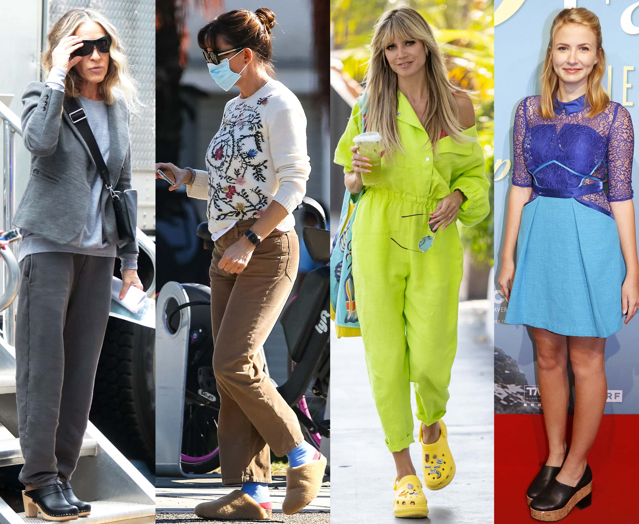 Sarah Jessica Parker, Jennifer Garner, Heidi Klum, and Eliza Bennett prove that clogs can be worn from the street to the red carpet