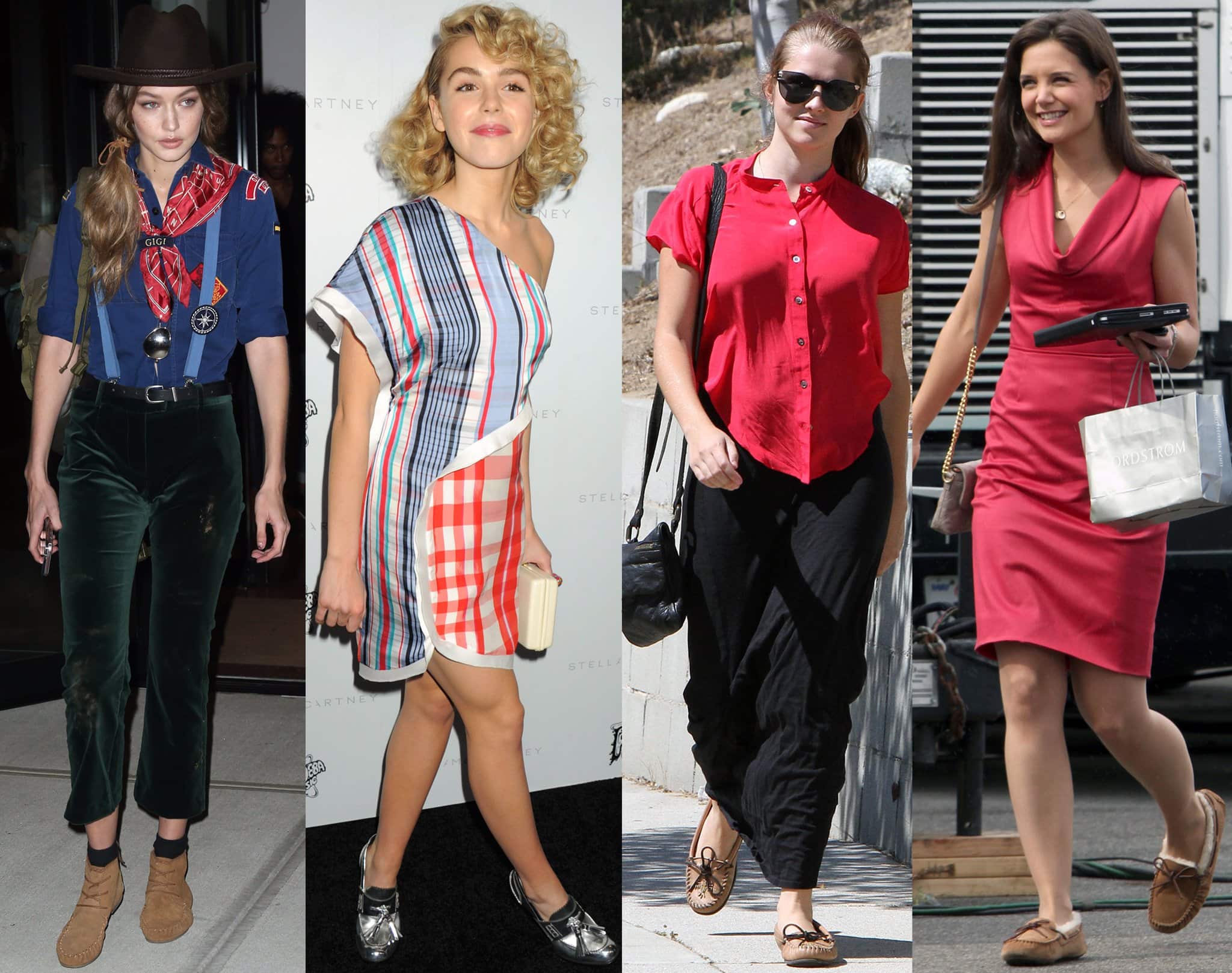 Gigi Hadid, Kiernan Shipka, Teresa Palmer, and Katie Holmes show how to wear moccasins