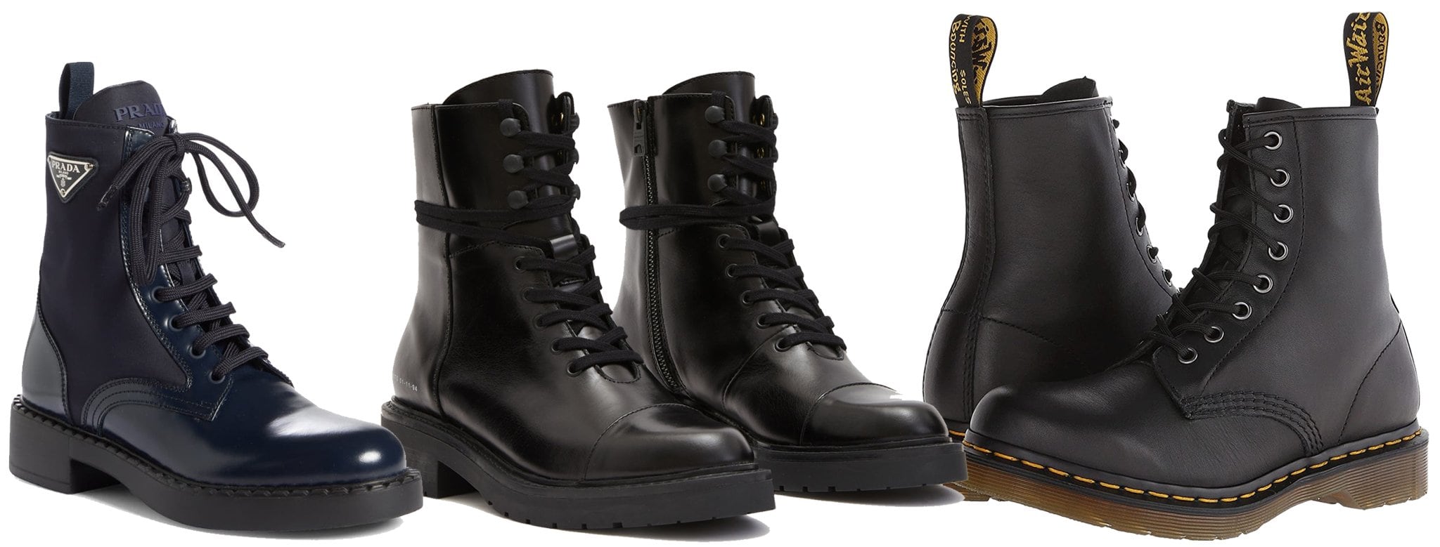 If you're inclined towards a more masculine look, consider switching from Chelsea boots to combat boots, a stylish and functional military-inspired choice characterized by features like a round toe, high-top silhouette, and chunky sole, reminiscent of classic military design