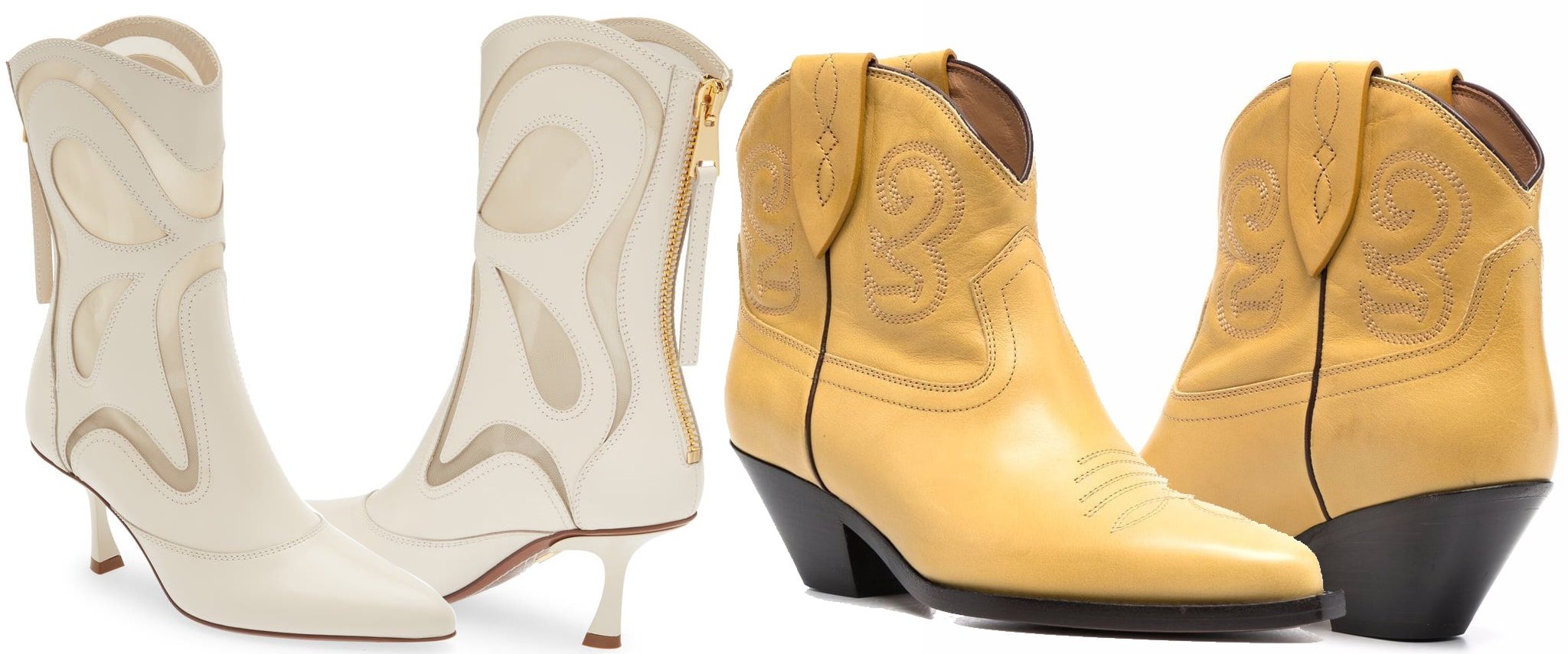 Zimmermann Butterfly Patchwork Western Boots; Isabel Marant Legan Leather Ankle Boots