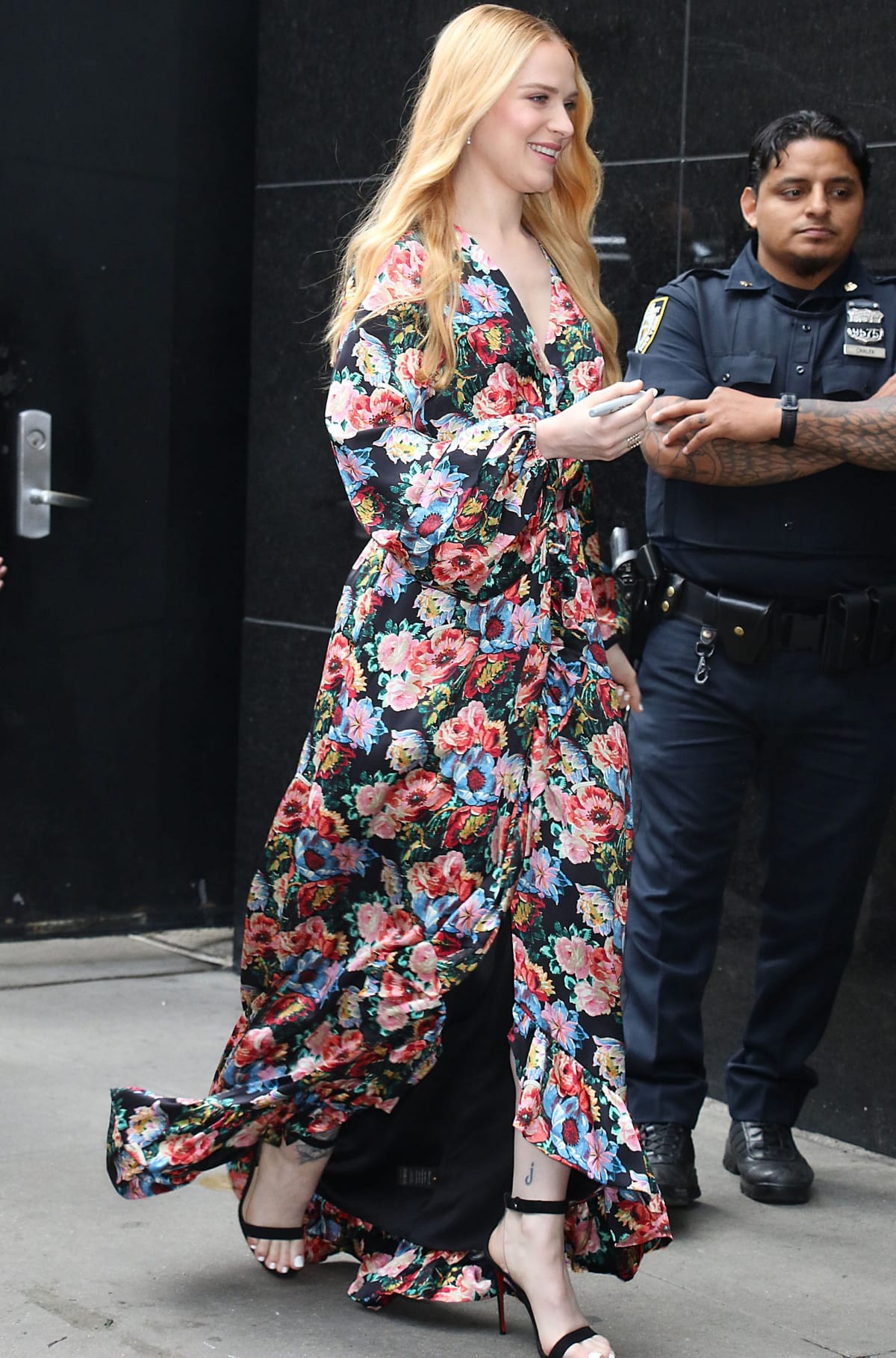 Evan Rachel Wood wearing Christian Louboutin heels outside the Good Morning America studios