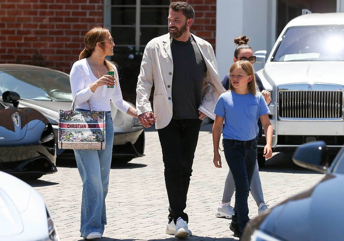 Jennifer Lopez with fiancé Ben Affleck and his son Samuel at the Rolls Royce dealership