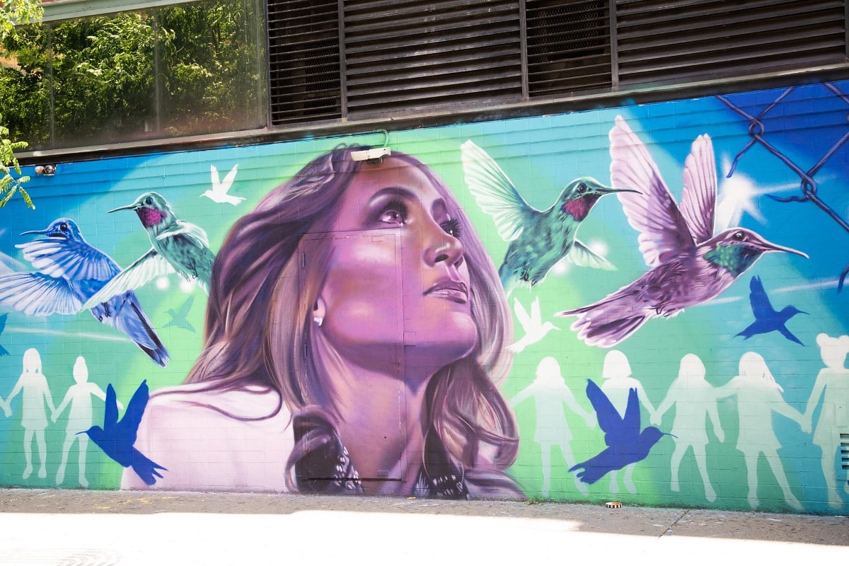 Jennifer Lopez mural created by artist Nicole “Nico” Holderbaum as seen on 100 Ludlow Street in New York