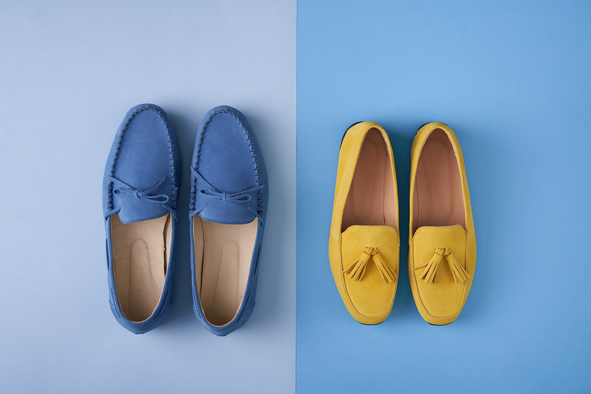 Moccasins are usually made of one piece of soft leather, stitched together at the top, creating a gathered seam