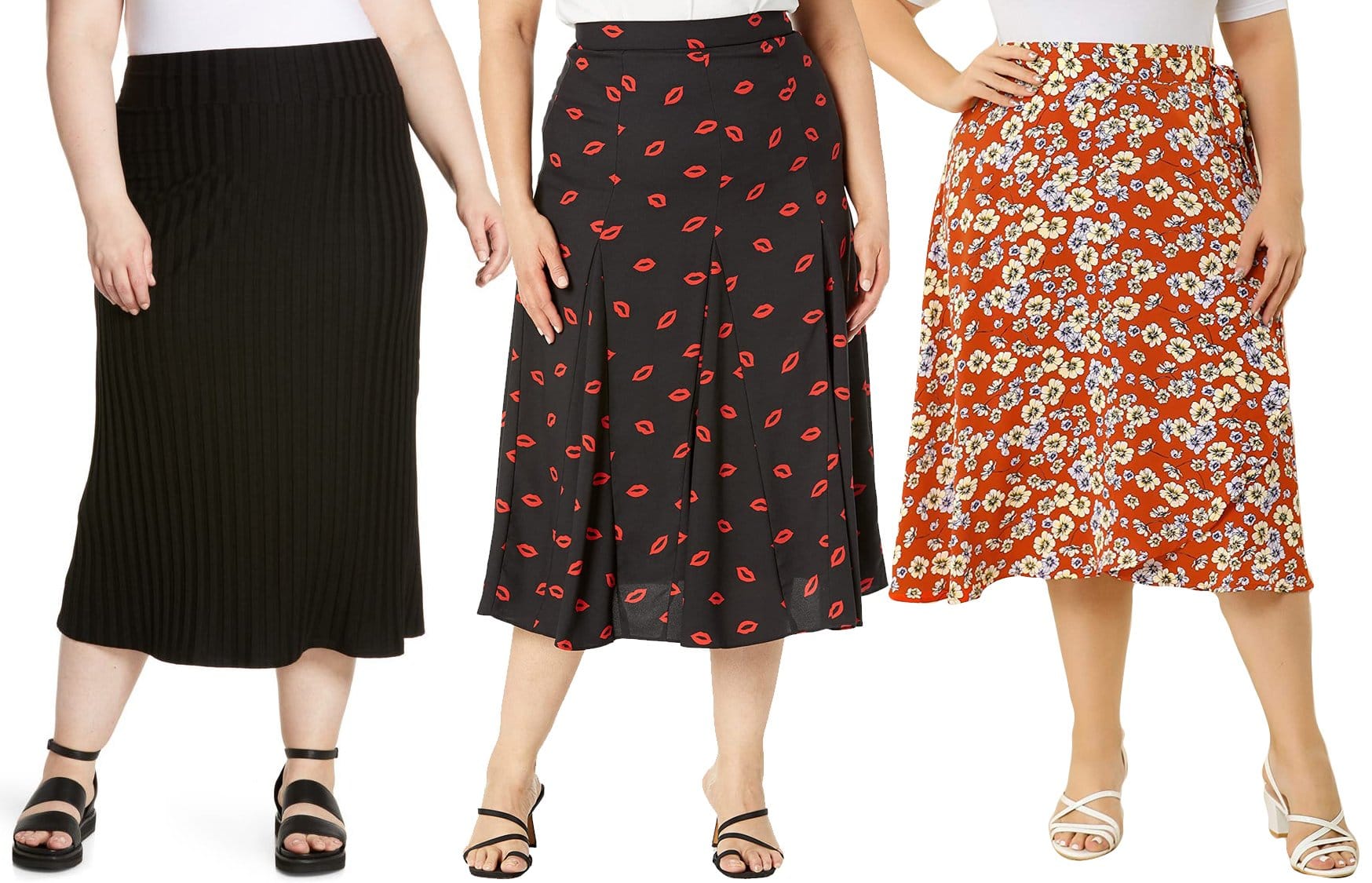 Eileen Fisher Rib A-Line Midi Skirt; Kate Spade New York Kisses Fluid Skirt; Agnes Orinda Women's Plus Size A-Line Midi Skirt