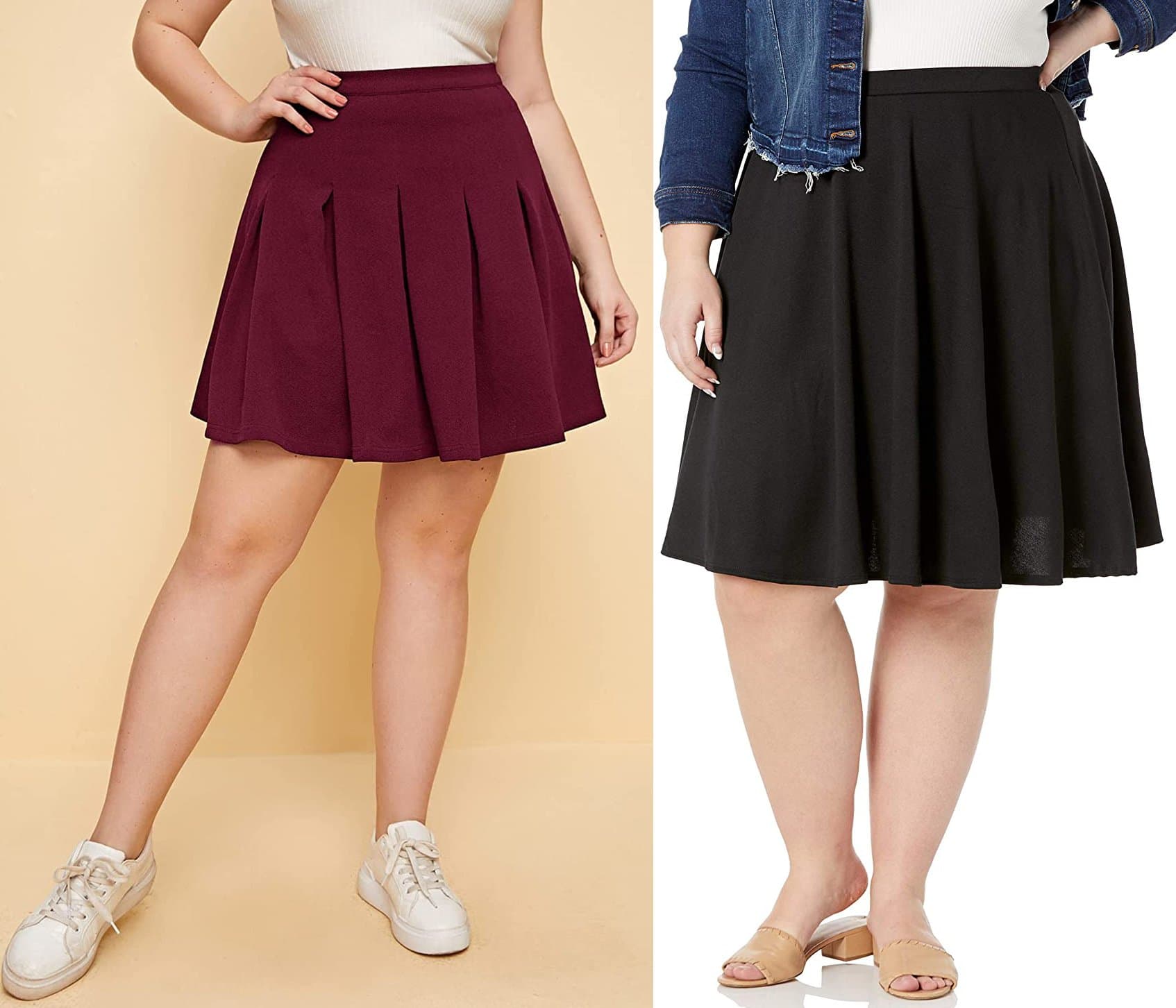 Romwe Women's Plus Size Basic Stretchy Skater Skirt; Star Vixen Women's Plus-Size Knee Length Full Skater Skirt