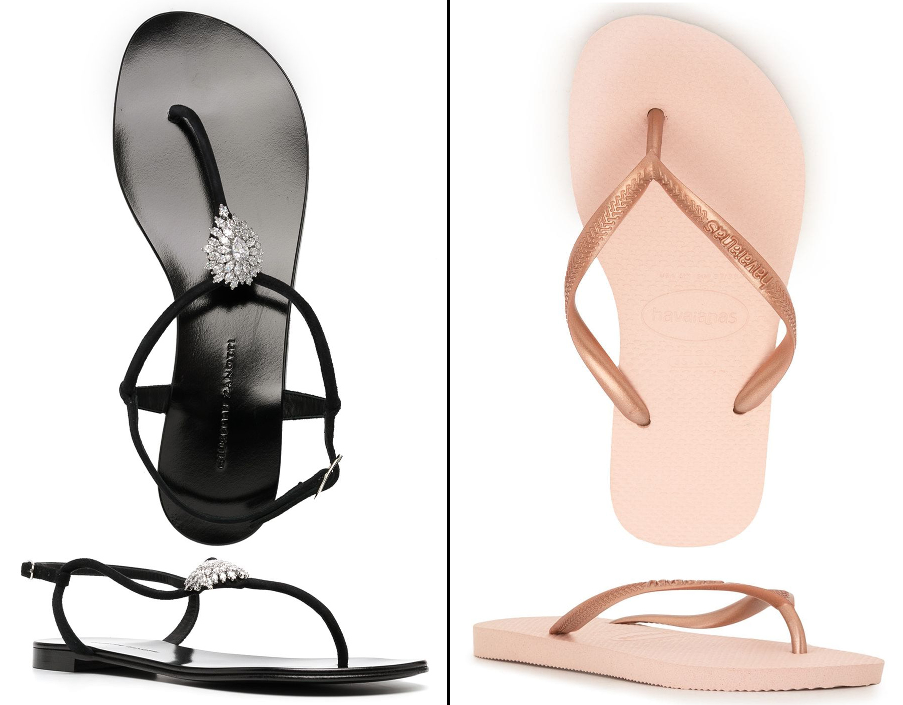 Thongs are usually made of leather, whereas flip-flops are typically made from rubber, foam, or plastic