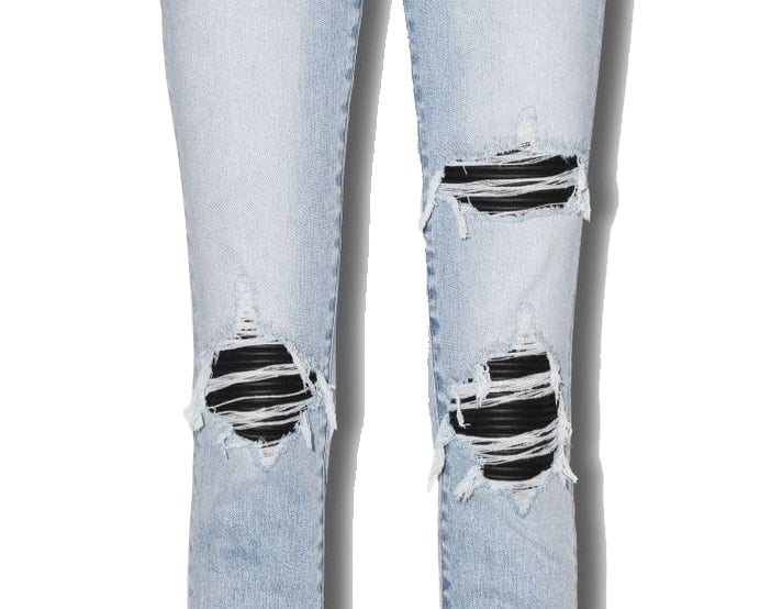 Genuine AMIRI jeans feature naturally looking distressed details, showcasing craftsmanship and quality
