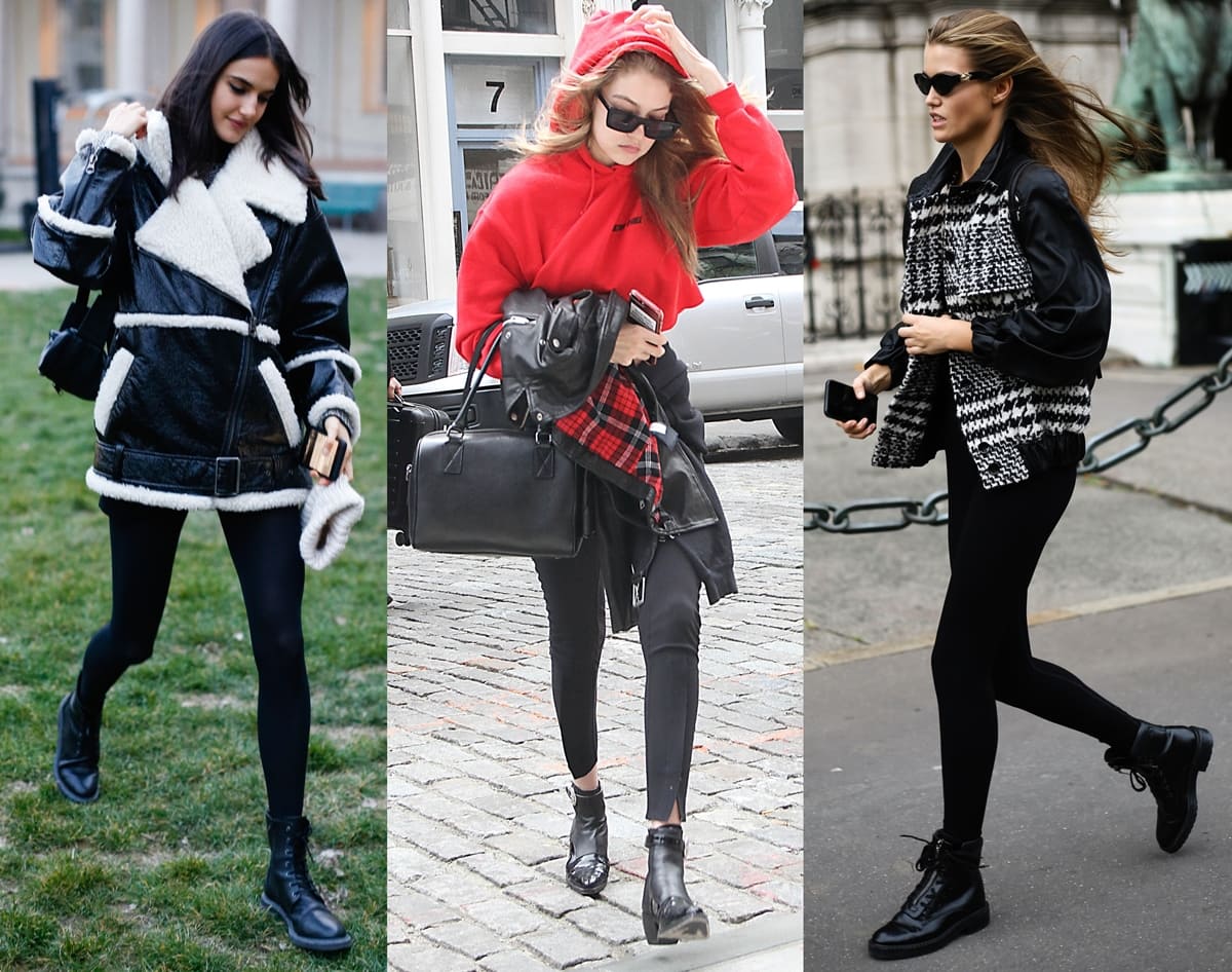 Blanca Padilla, Luna Bijl, and Gigi Hadid show three ways to wear ankle boots with leggings