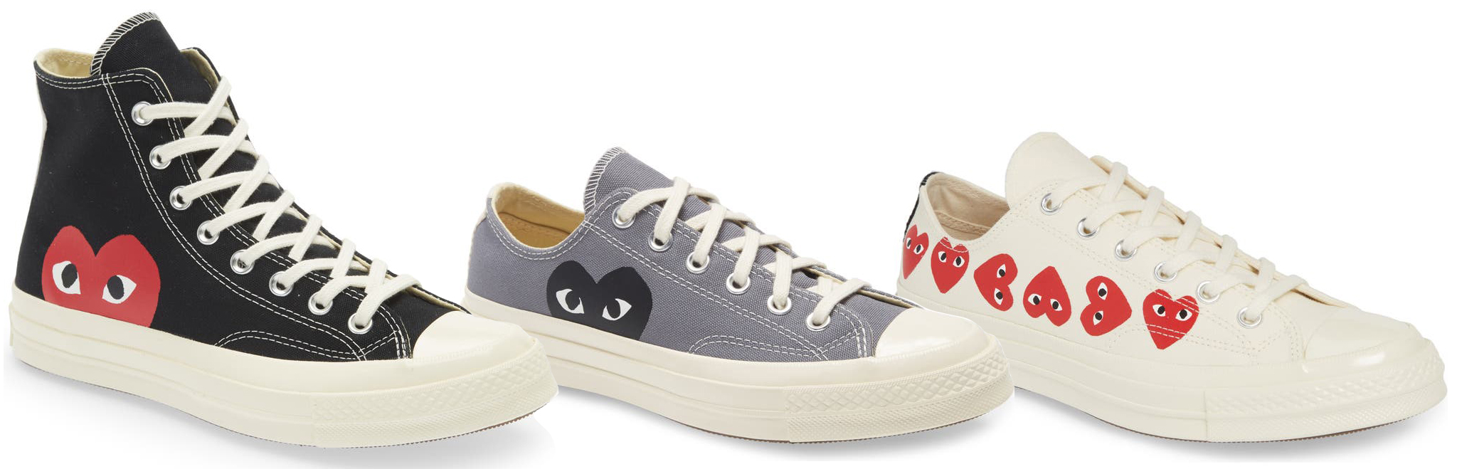 Make your couple shoes sweeter by wearing your heart on your feet with the Comme Des Garcons x Converse Chuck Taylors