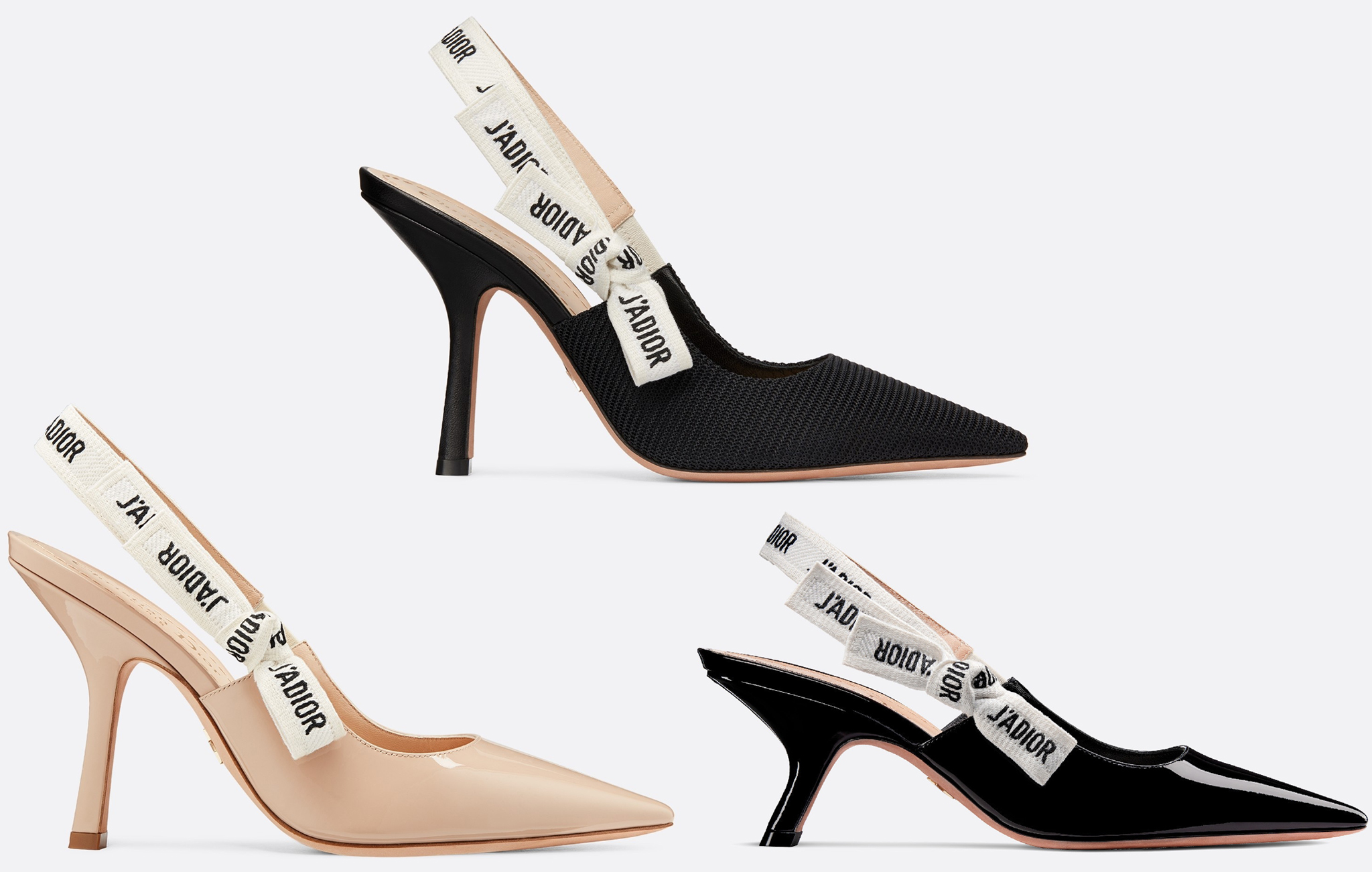 Iconic Elegance: The J'Adior pumps, distinguished by their rigid, logo-detailed ribbon, a blend of classic allure and modern design