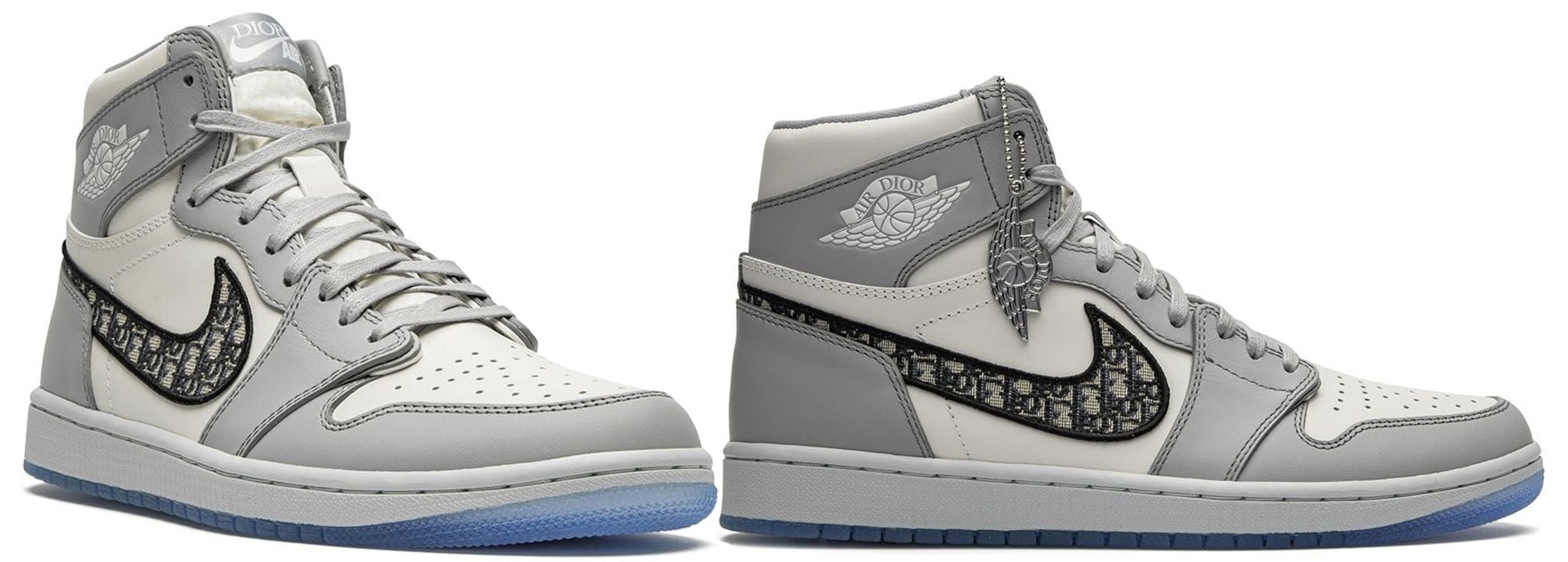 Sneaker giant Nike and French luxury fashion house Dior joined forces to create the luxurious wolf gray/sail white Air Jordan 1s