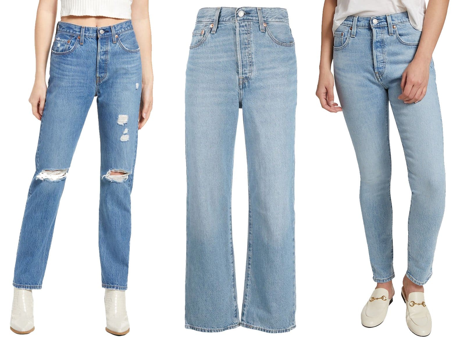 Levi's 501 Ripped Straight-Leg Jeans; Levi's Ribcage Straight-Leg Cropped Jeans; Levi's 501 High-Rise Skinny-Fit Jeans