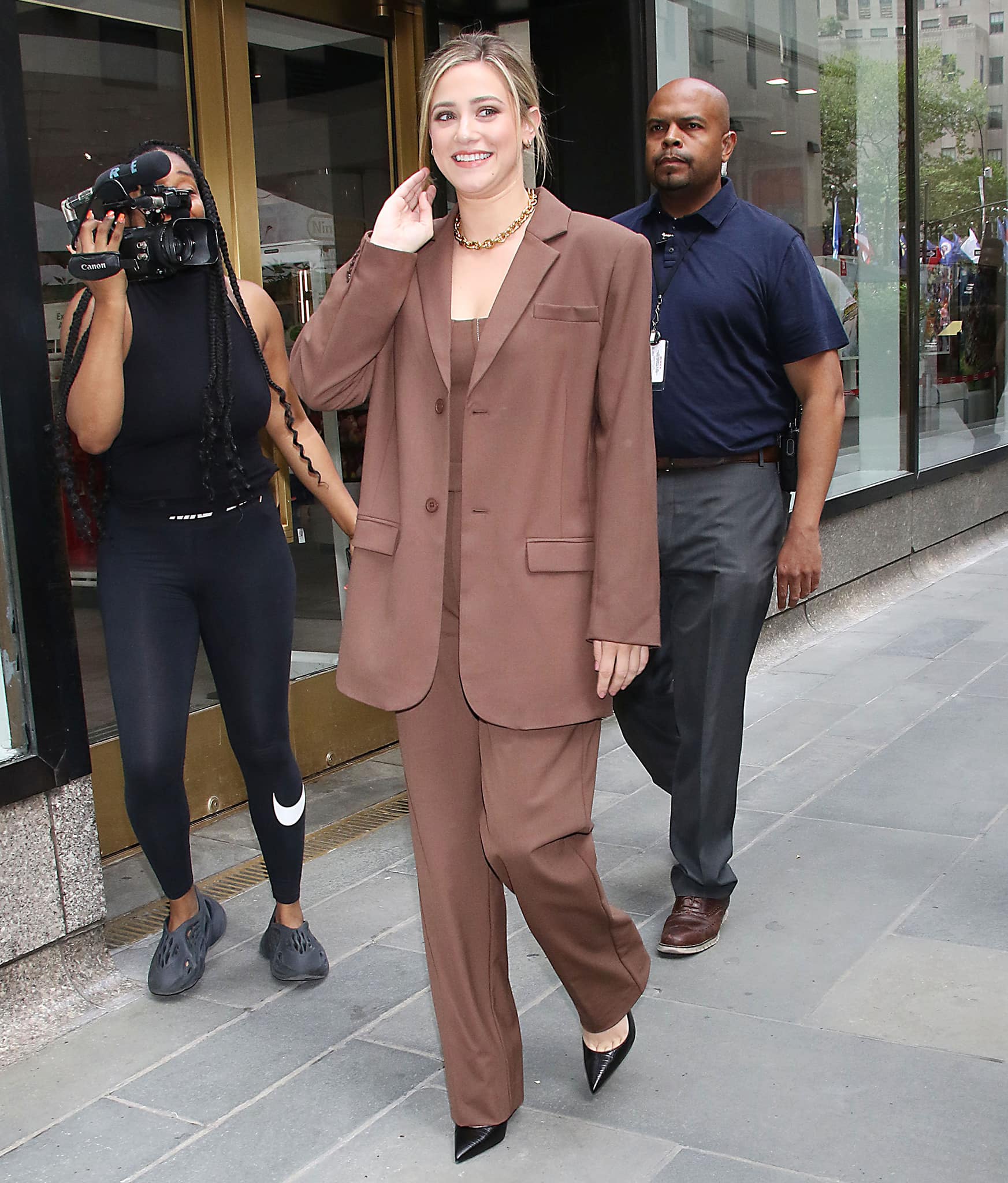 Lili Reinhart drops by the Today Show in Sir. the Label chocolate brown suit
