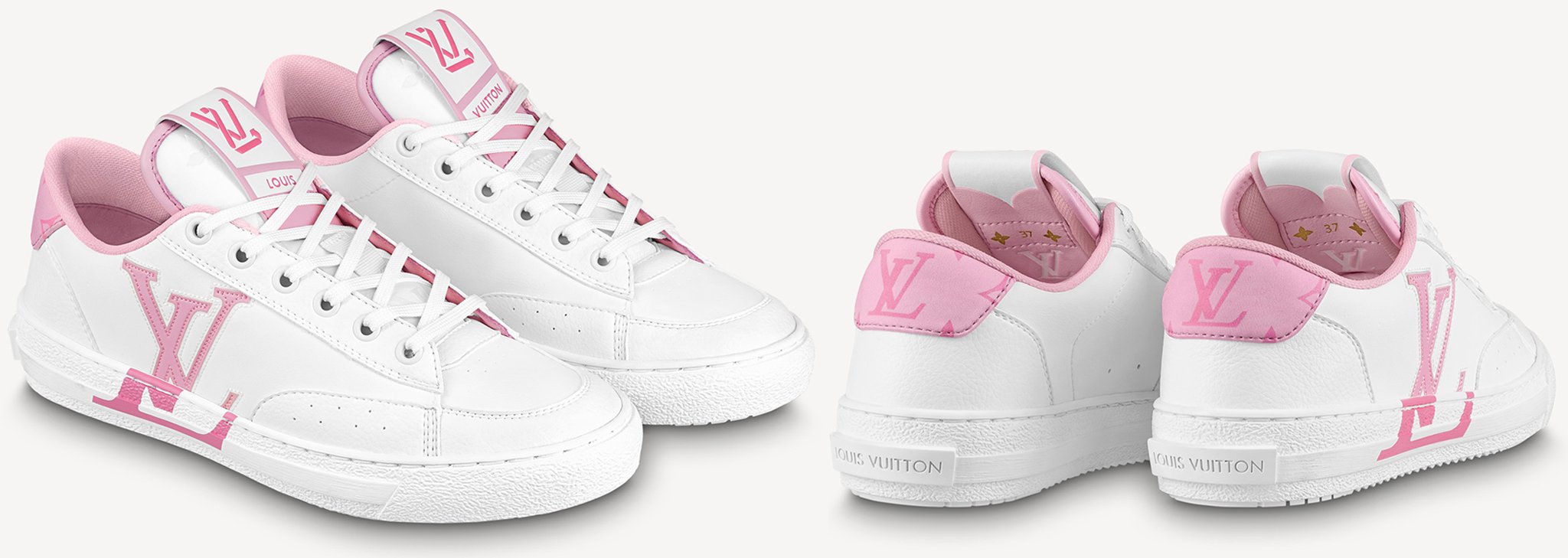 Louis Vuitton's first eco-designed shoes, the Charlie sneakers are made from a mix of recycled and bio-based sustainable materials with recycled laces, recycled polyester monogram textile, and upcycled logo on the tongue