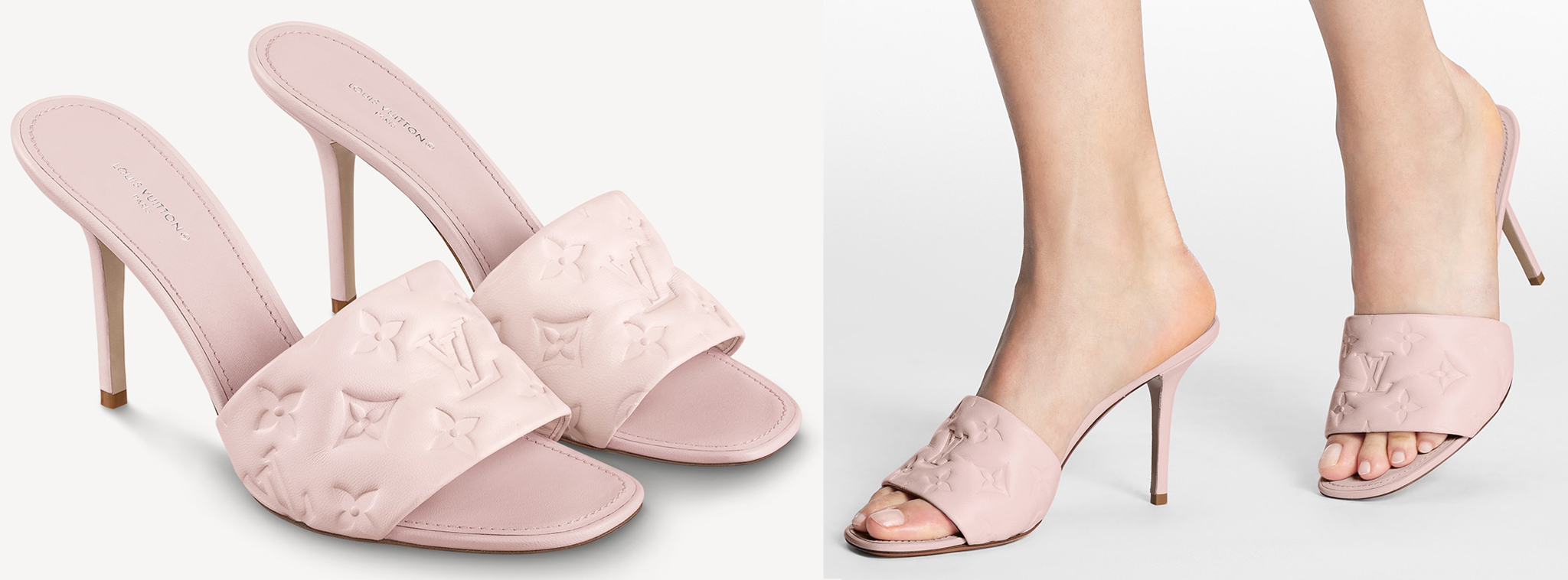 The Revival mules are crafted from soft lambskin leather embossed with Louis Vuitton's signature monogram pattern