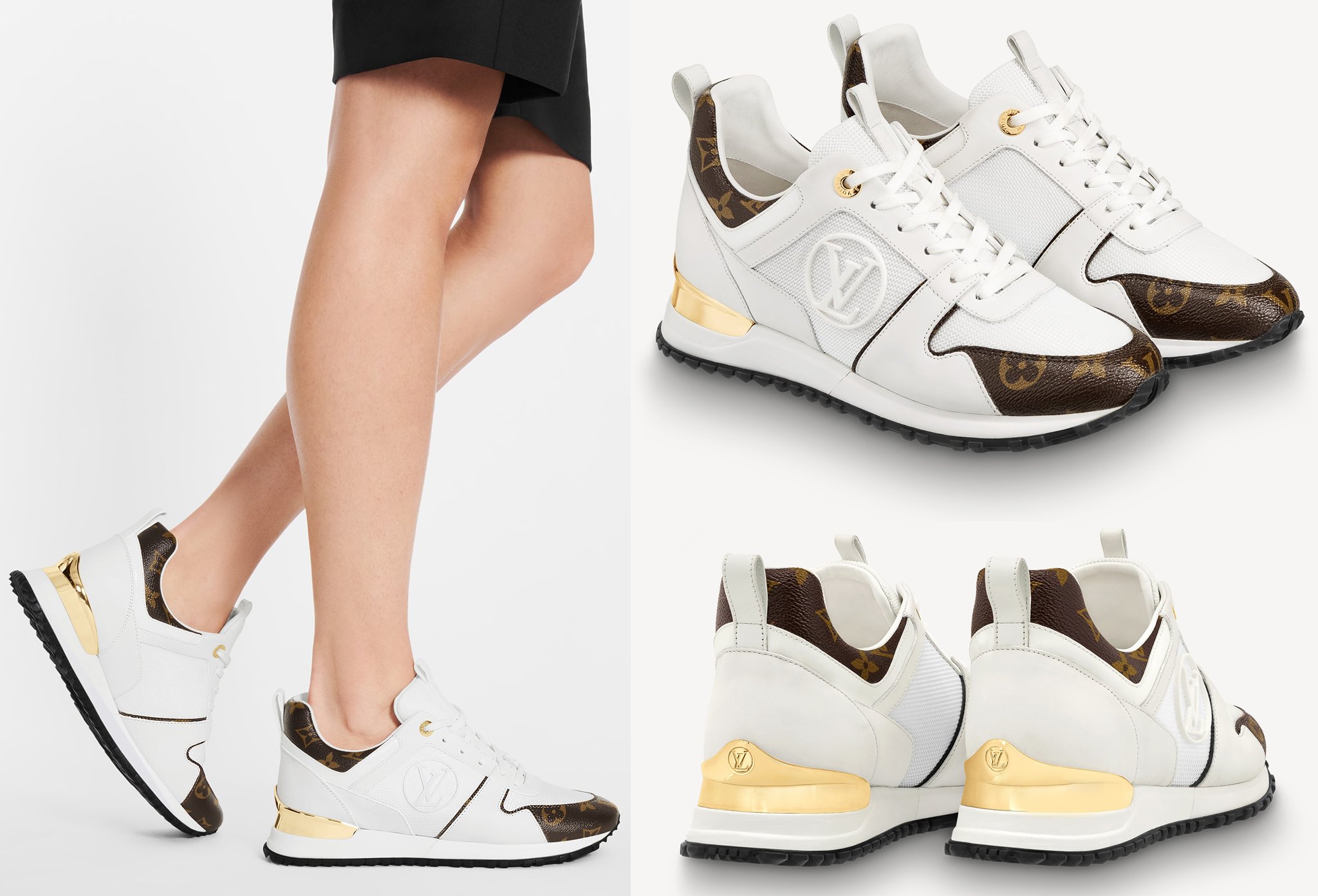 The Run Away is the luxury fashion house's version of a classic running shoe, with patent monogram canvas, metal plaque, an LV Circle, and wedge outsoles