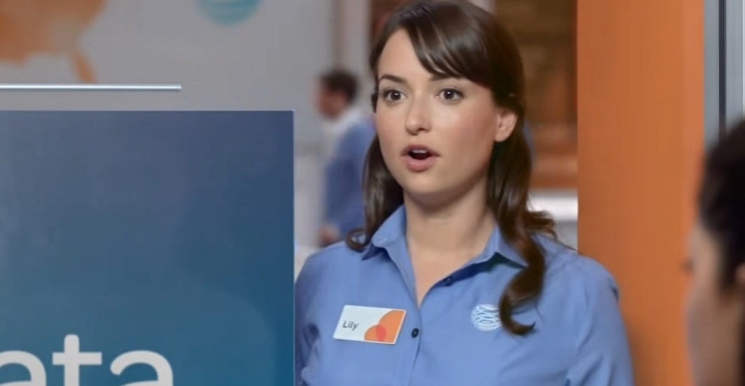 Milana Aleksandrovna Vayntrub has become famous for her appearances in AT&T television commercials as saleswoman Lily Adams