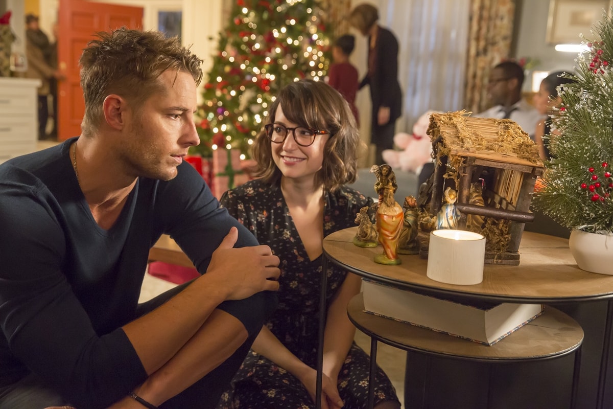 Milana Vayntrub as Sloane Sandburg and Justin Hartley as Kevin Pearson in the American family drama television series This Is Us