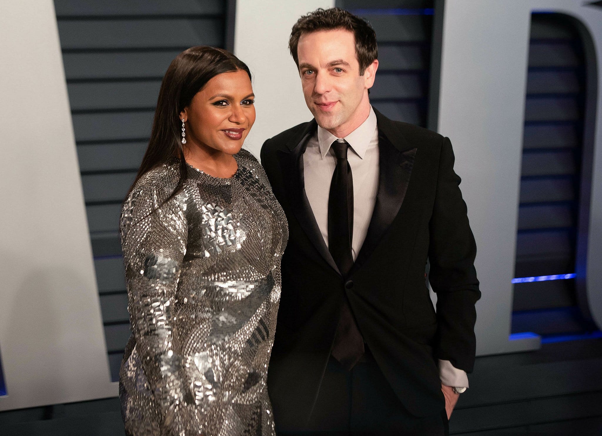 Mindy Kaling and B.J. Novak pictured together at the 2019 Vanity Fair Oscar party