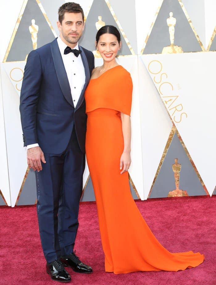 Football player boyfriend Aaron Rodgers and Olivia Munn at the 2016 Academy Awards