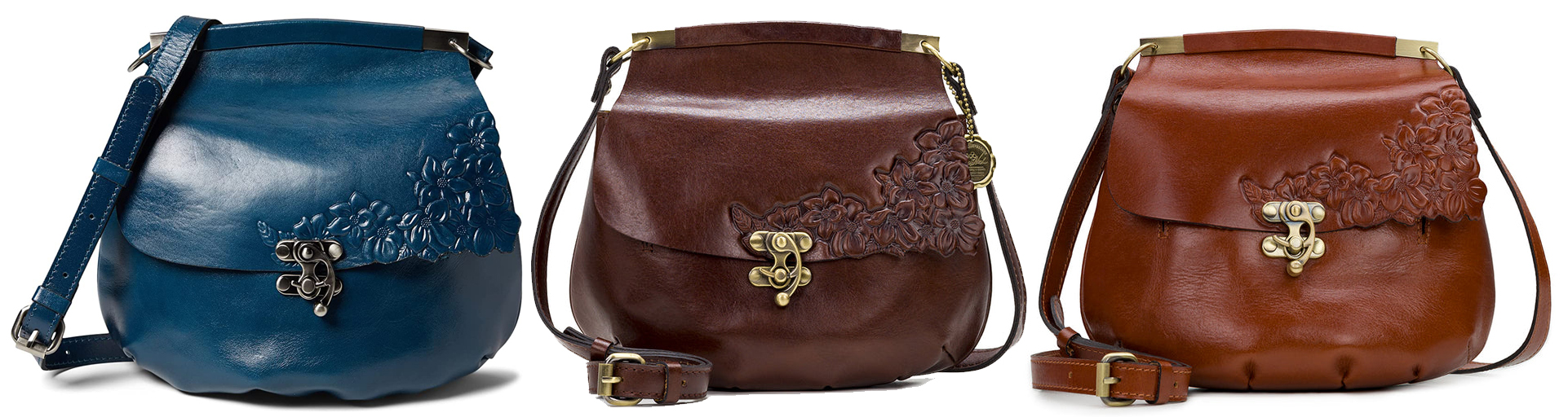 The Veneto Crossbody boasts a minimalist profile and Patricia Nash's deep embossed grape leaf logo at the front