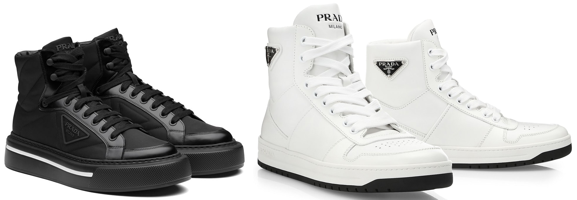 Prada Macro Brushed Sneakers; Prada Downtown Leather High-Top Sneakers