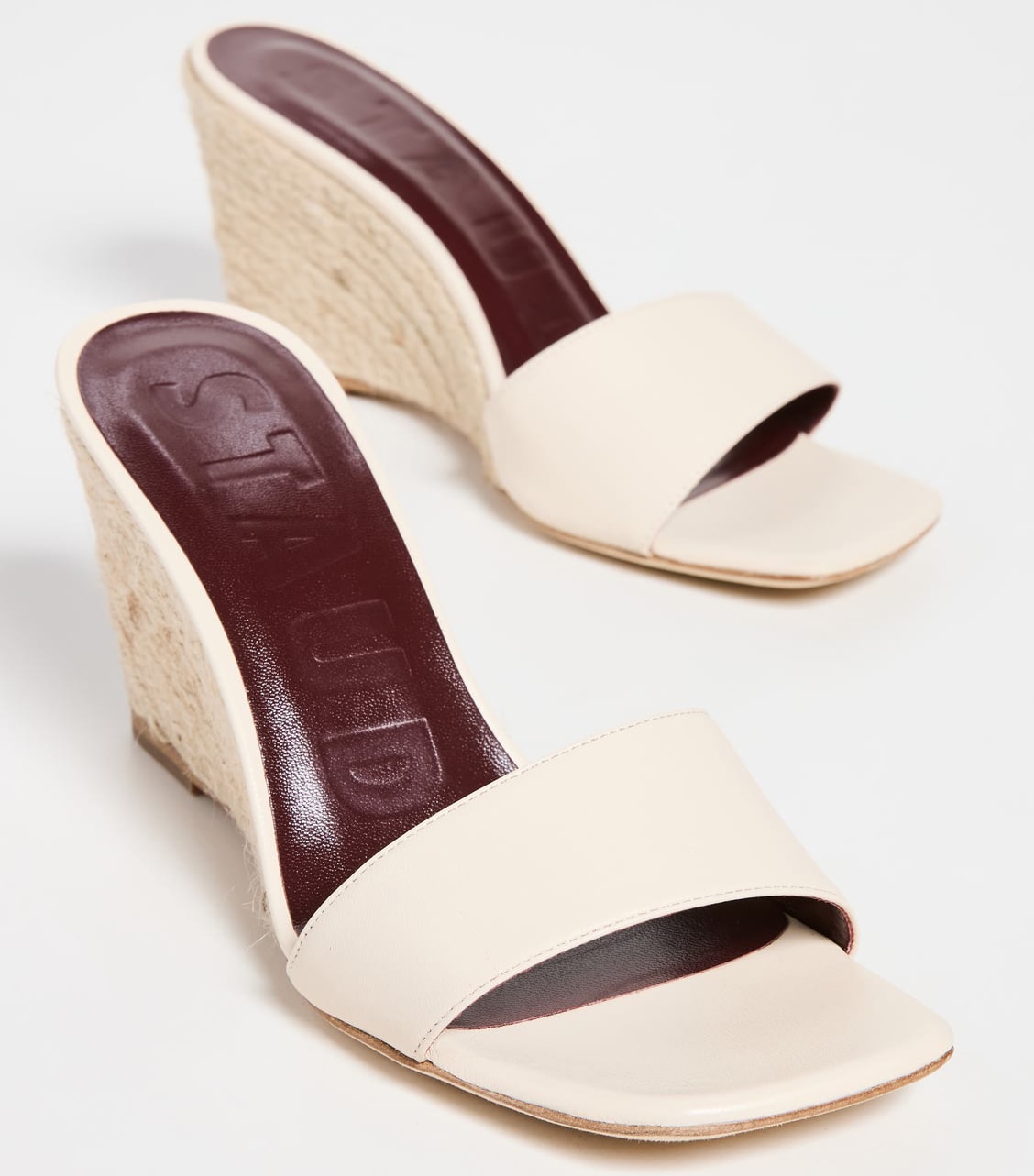 The perfect summer heels, Staud's Billie sandals feature espadrille wedge heels and trendy square toes