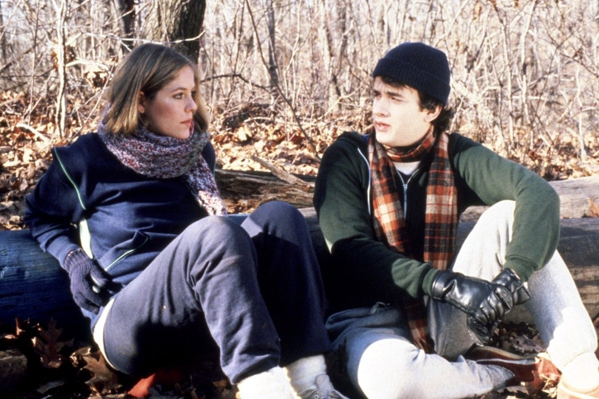 Tom Hanks, in his feature film debut as Elliot with Elizabeth Kemp as Nancy in the 1980 American slasher film He Knows You're Alone