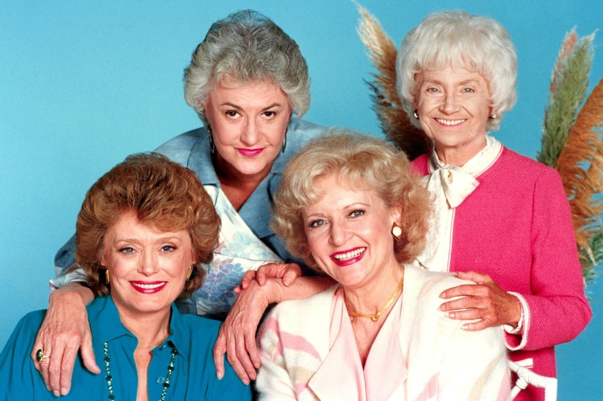 Bea Arthur as Dorothy Zbornak, Estelle Getty as Sophia Petrillo, Betty White as Rose Nylund, and Rue McClanahan as Blanche Devereaux in The Golden Girls