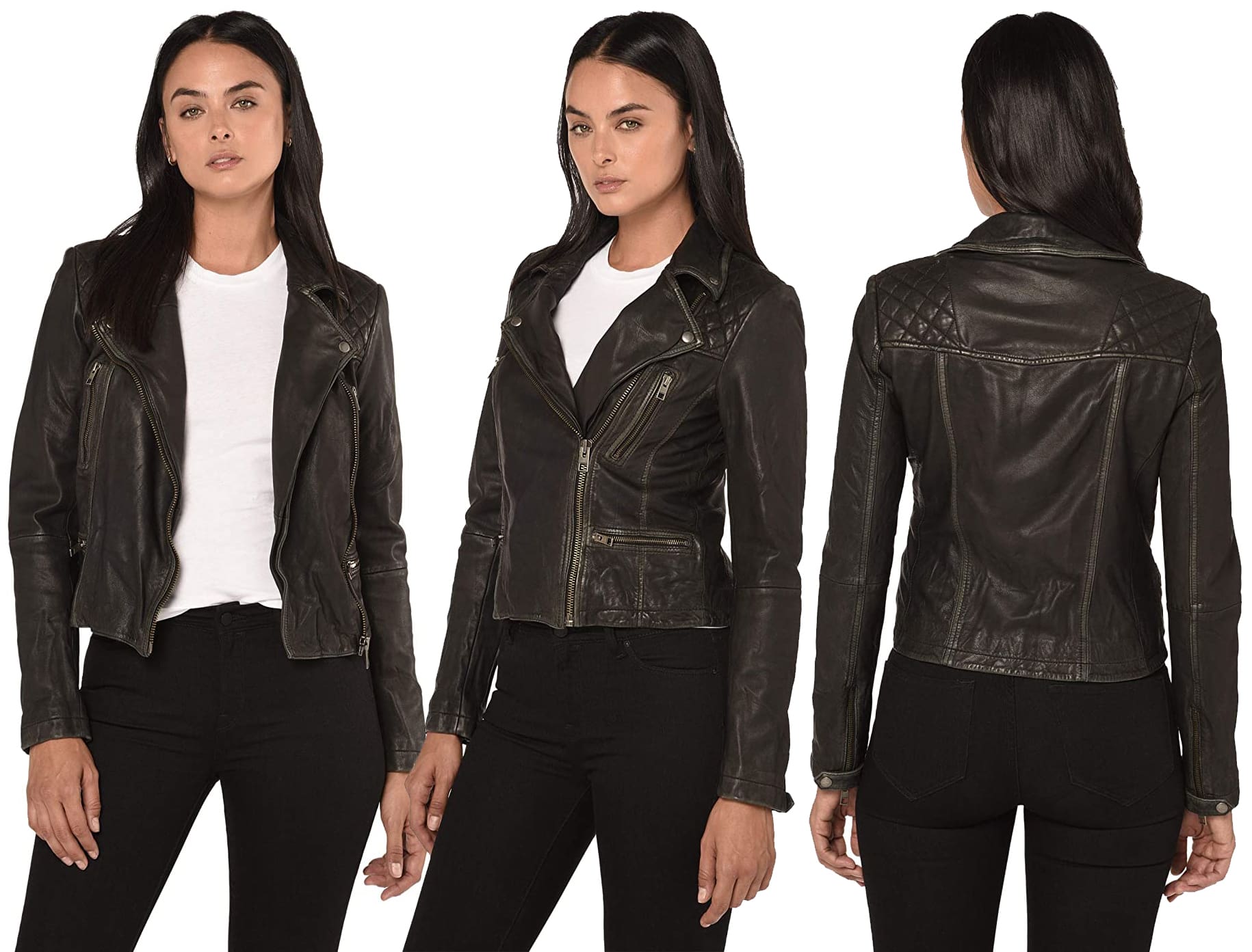 Fall fashion icon: All Saints' cargo biker leather jacket, exquisitely crafted with quilted detailing and tailored seams