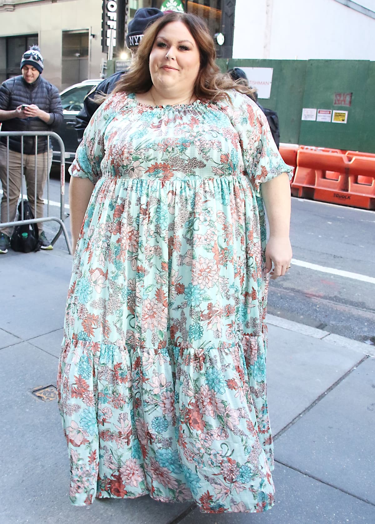 Chrissy Metz, in a floral maxi dress, arrives to promote her children's book on NBC's "Today" show