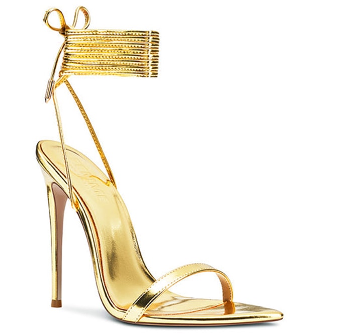 Femme LA's The London sandals are crafted from metallic gold leather and feature a sexy lace-up leg strap