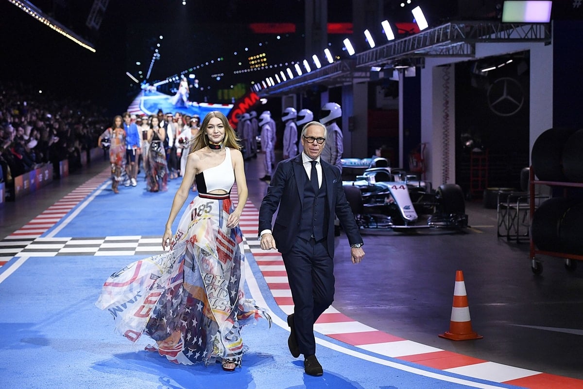 Gigi Hadid and fashion designer Tommy Hilfiger walk the runway at the Tommy Hilfiger Ready to Wear Spring/Summer 2018 fashion show