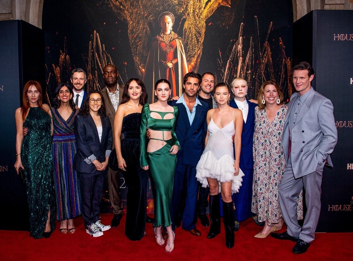 Alexis Raben, Steve Toussaint, Olivia Cooke, Emily Carey, Fabien Frankel, Ryan Condal, Milly Alcock, Emma D'Arcy, and Matt Smith at the premiere of the new HBO series House of the Dragon