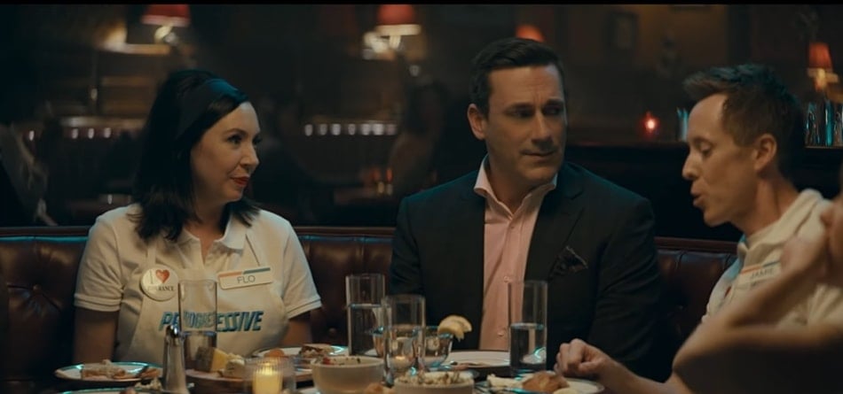 Jon Hamm rekindles his old flame for spokeswoman Flo from Progressive Insurance