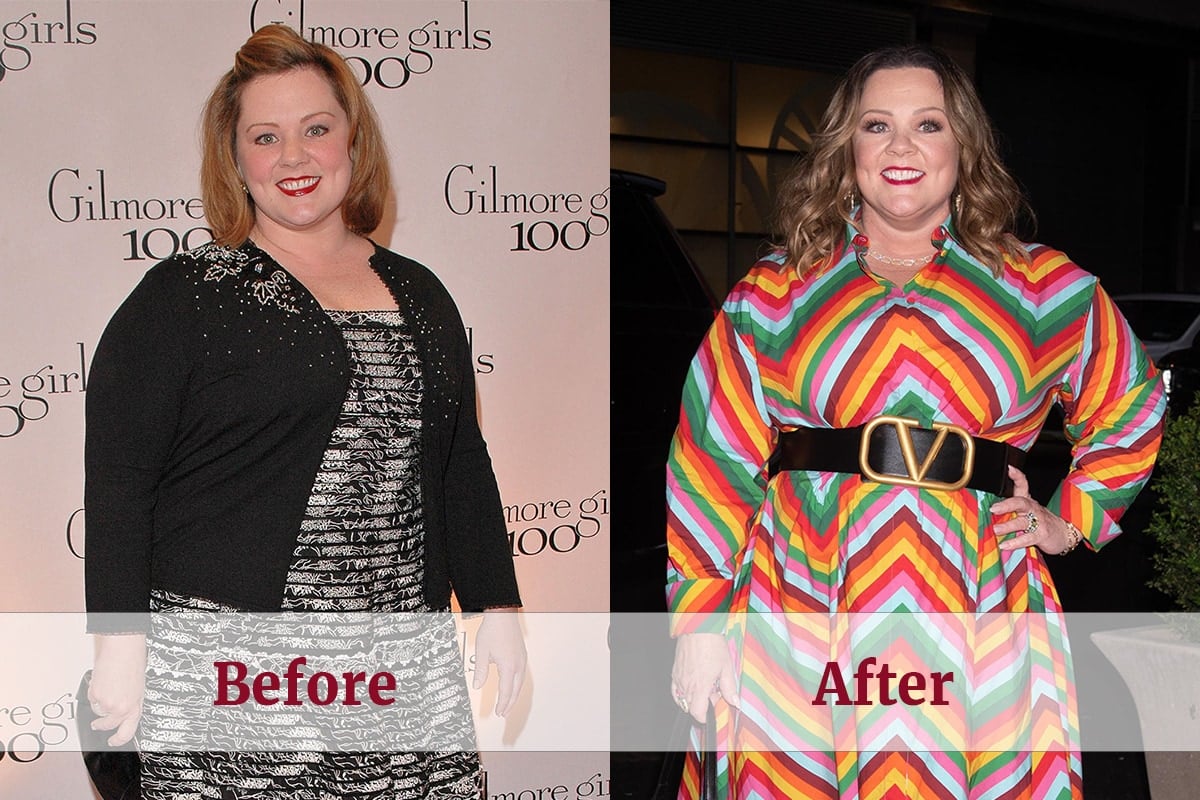 Before and After - Melissa McCarthy at the Gilmore Girls 100th Episode Party in 2004 and at the Watch What Happens Live Taping in 2022