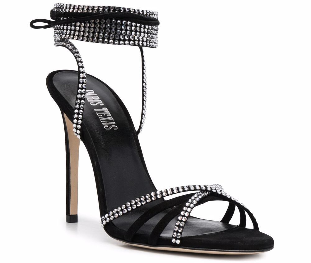 The light-catching Paris Texas Holly Nicole sandals boast crystal embellishments on the crossover front straps and tie-fastening ankle straps