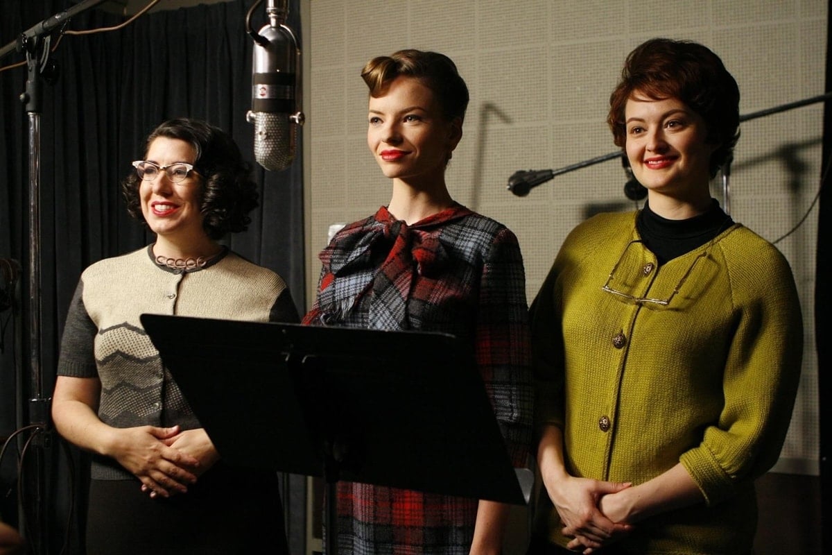 Stephanie Courtney as Marge, Katherine Boecher as Annie, and Mandy McMillian as Rita in the American period drama television series Mad Men