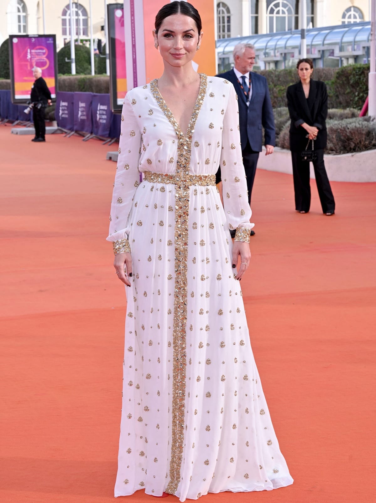 Ana de Armas wearing a custom Louis Vuitton gown at the Blonde premiere during the 48th Deauville American Film Festival