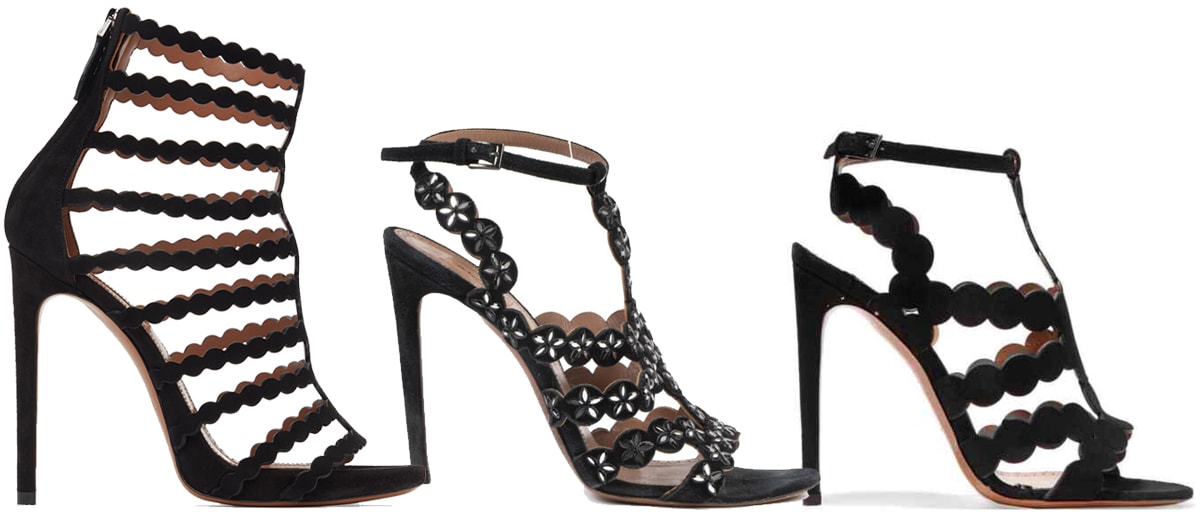 Alaia has a variety of caged heel designs that incorporate various shapes and textures