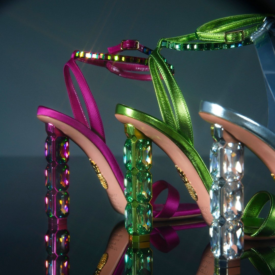 To celebrate their 10th anniversary, Aquazzura partnered with Swarovski for their mesmerizing Aura sandals collection
