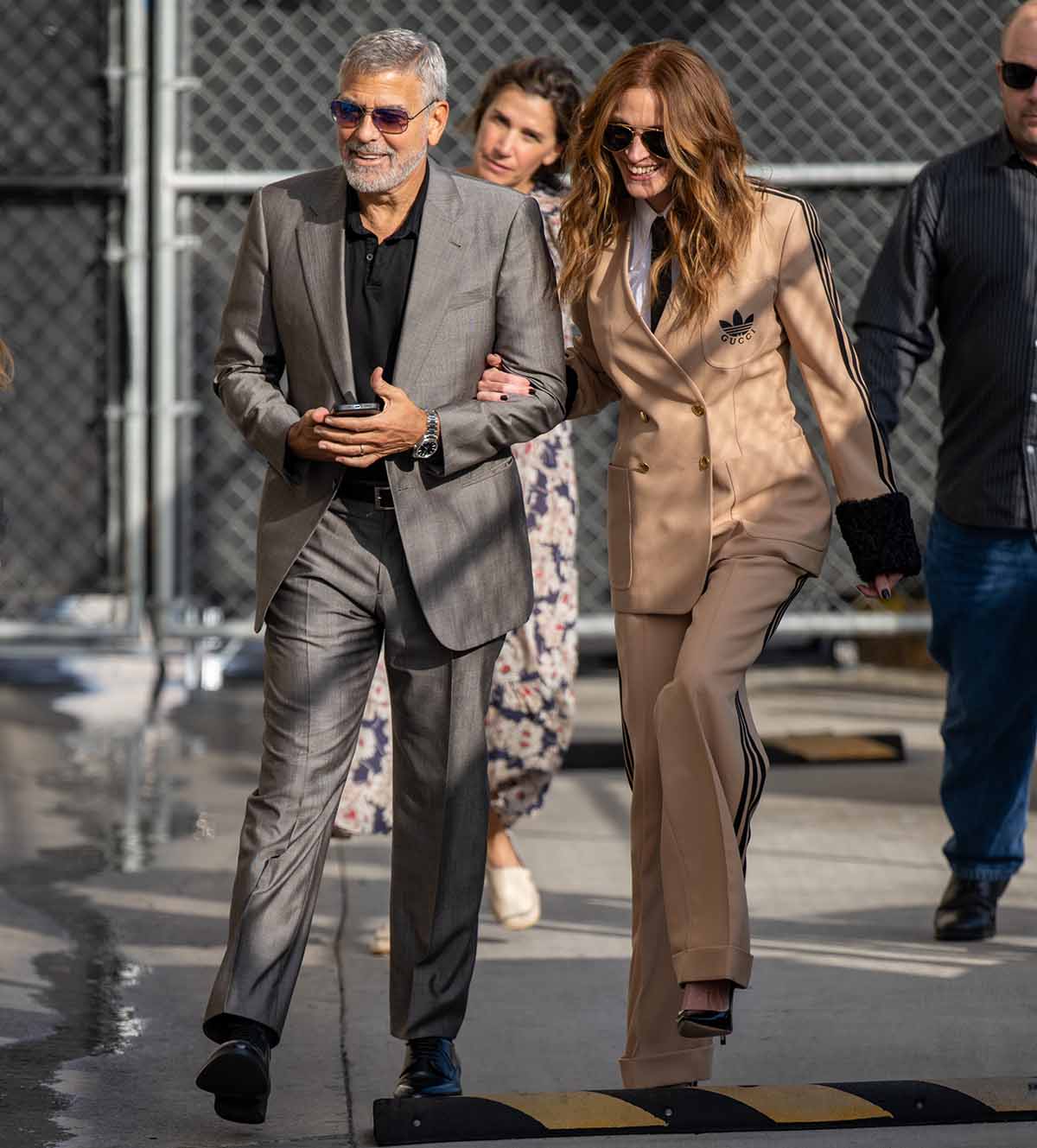 George Clooney and Julia Roberts coordinate in suits for their Jimmy Kimmel Live guest appearance on October 13, 2022