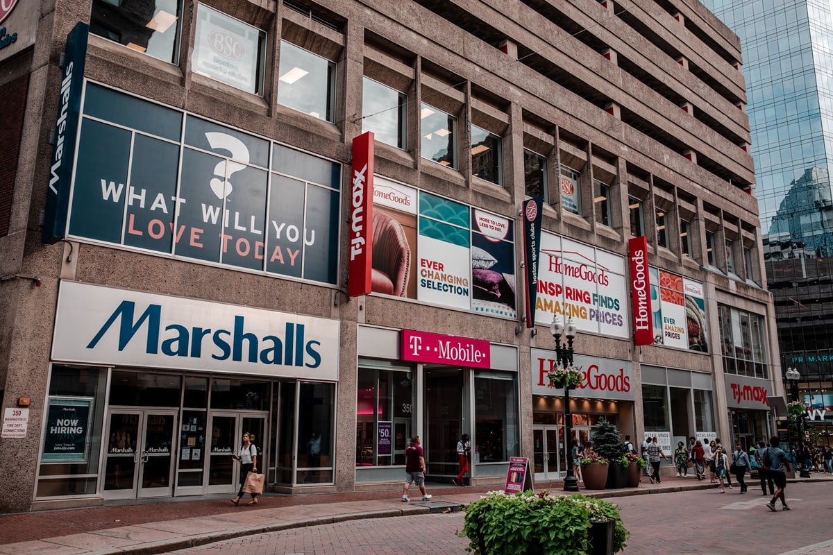 Sister companies Marshalls, HomeGoods, and TJ Maxx are often found on the same street