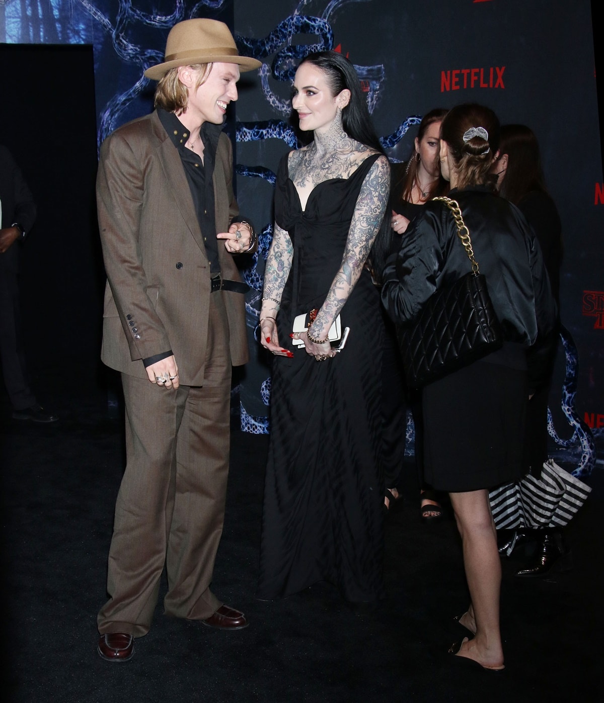 Jamie Campbell Bower and his girlfriend Jess Moloney attend Netflix's "Stranger Things" season 4 premiere