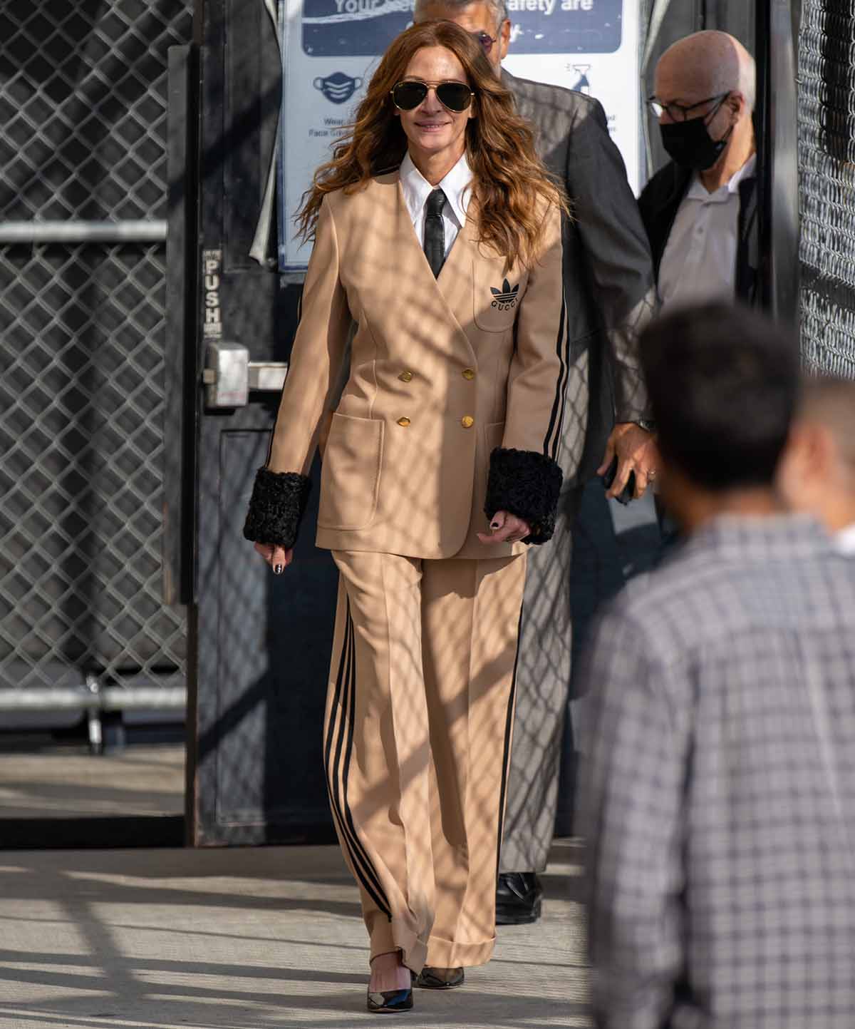 Julia Roberts opts for a sport-meets-tailored outfit by Adidas x Gucci