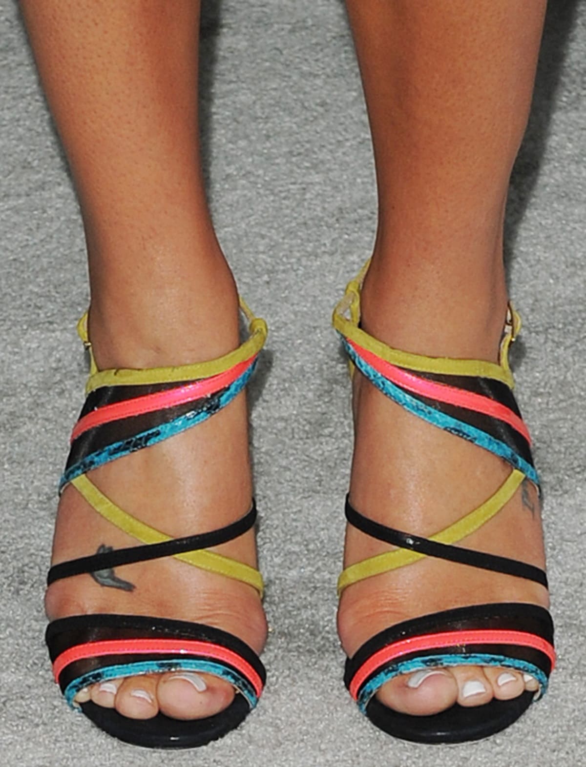 Lea Michele displays her sexy feet and toes in colorful Jimmy Choo Visby sandals at the 20th Century Fox party