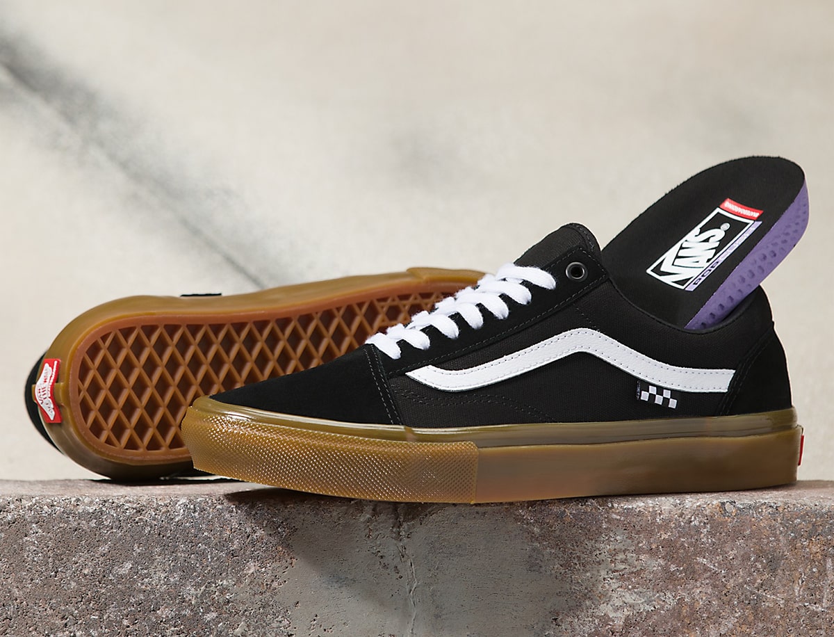 The Skate Old Skool is redesigned for modern skateboarding with DURACAP reinforced underlays, two-part foxing tape, SICKSTICK rubber compound, and POPCUSH energy return sockliner